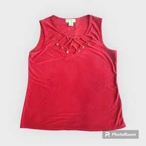 Tank Top Shirt with Gold Accents Size L Diana Belle Red Cut Out Business Casual